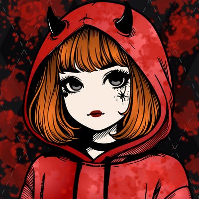 realistic girl with devil hoodie