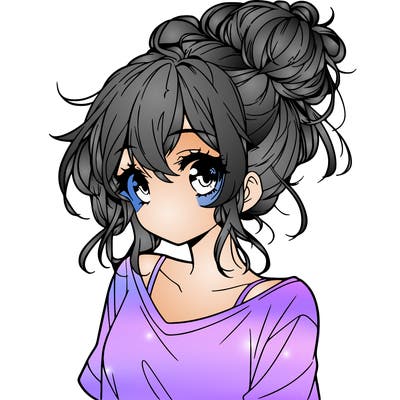 a beautiful anime girl with a messy bun
