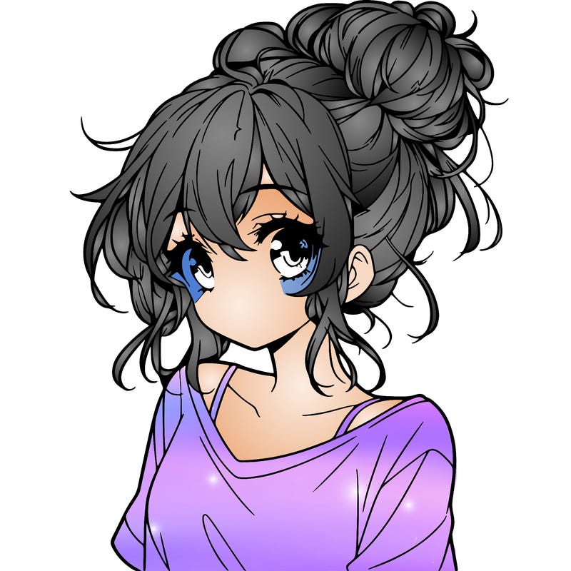 a beautiful anime girl with a messy bun