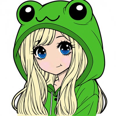 a pretty girl wearing a frog hoodie portrait with long hair