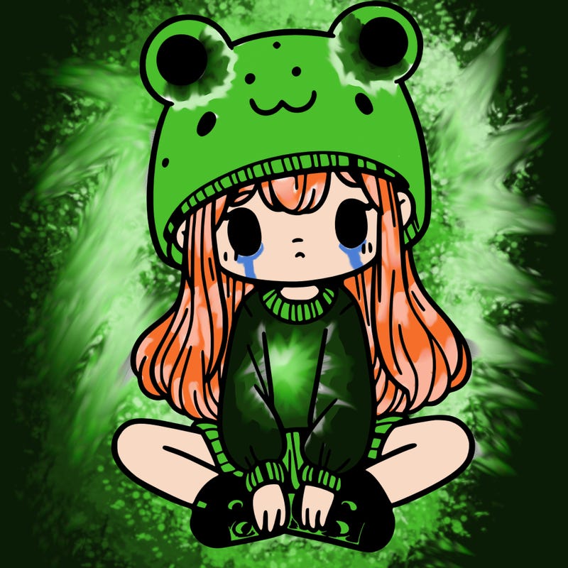 a girl wearing a frog hat and some frog socks