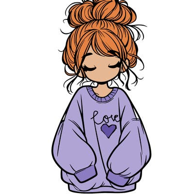 girl with baggy sweatshirt and messy bun