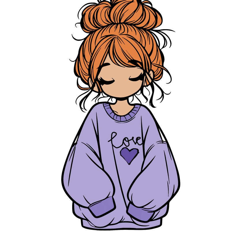 girl with baggy sweatshirt and messy bun