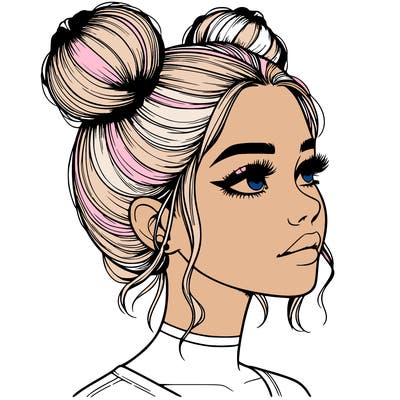 realistic girl with buns on the top of her head