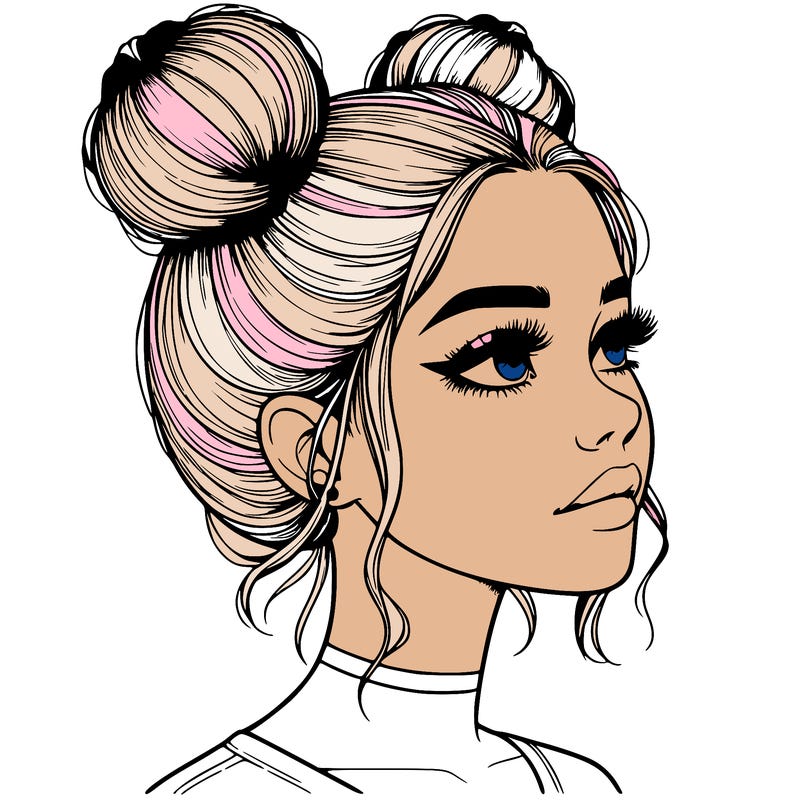realistic girl with buns on the top of her head