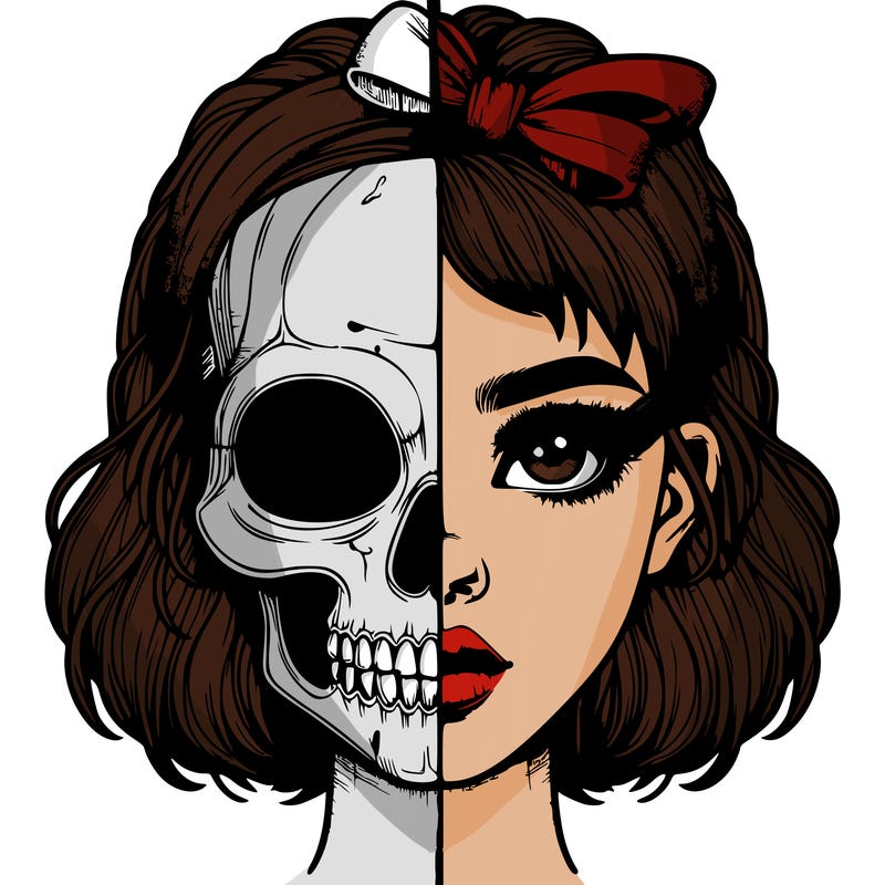 realistic girl with half skull mask