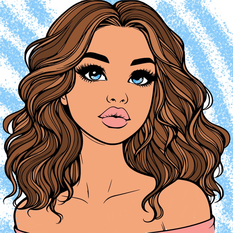 realistic girl with wavy hair and lips