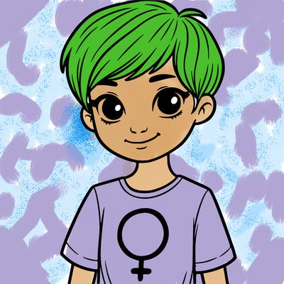girl with pixie cut and feminist shirt