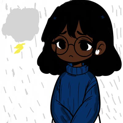 sad girl with glasses in a sweater