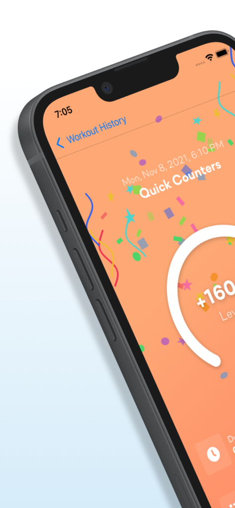 Dribbleup - Sports & Fitness - Pantalla de la aplicación móvil DribbleUp que muestra un resumen del historial de entrenamiento con un anillo de progreso y confeti de celebración