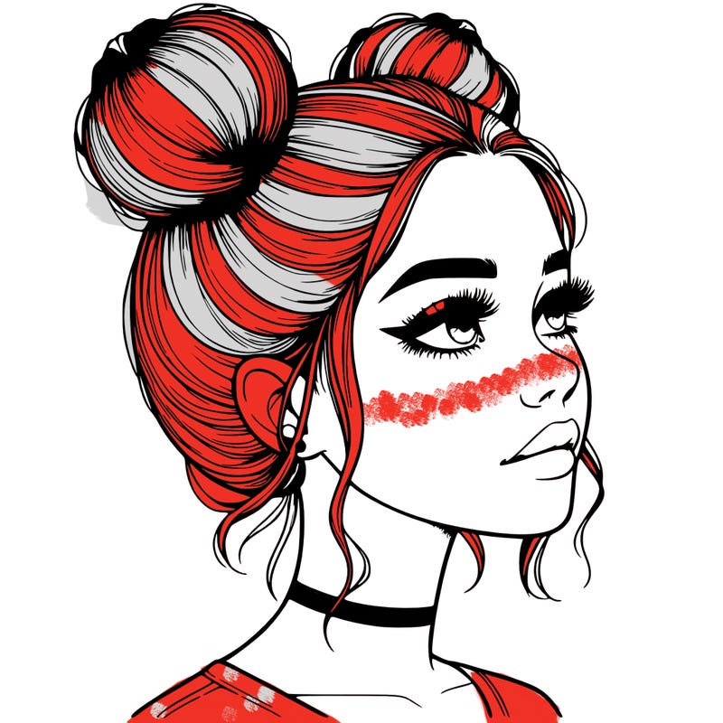 realistic girl with buns on the top of her head