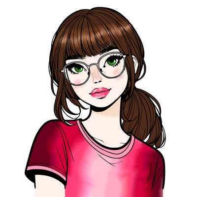 realistic girl with freckles and clear glasses