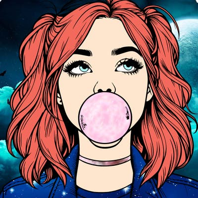 realististic girl blowing bubble -gum