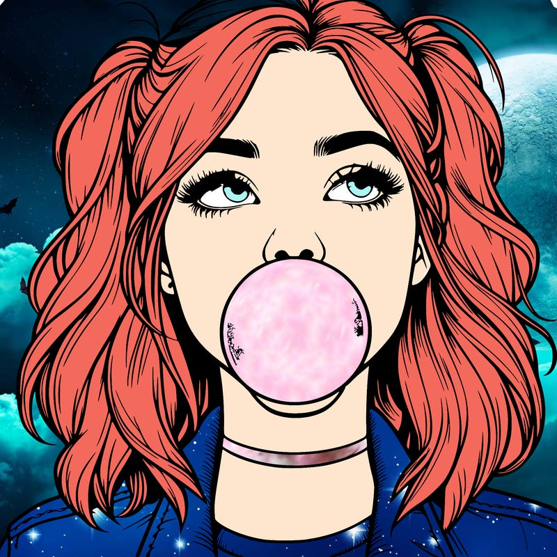realististic girl blowing bubble -gum