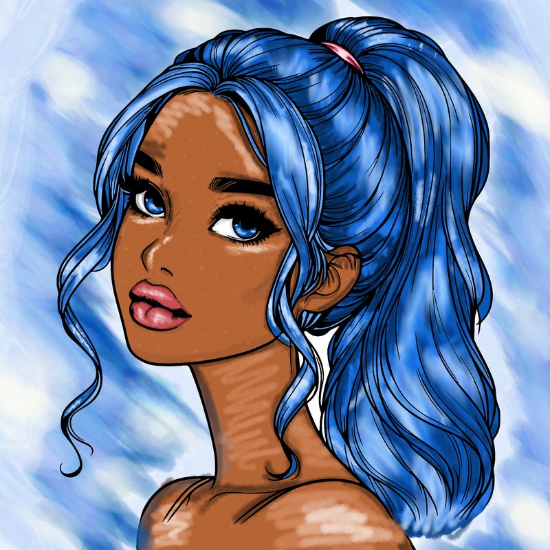 realistic girl with a ponytail on her hair and lips