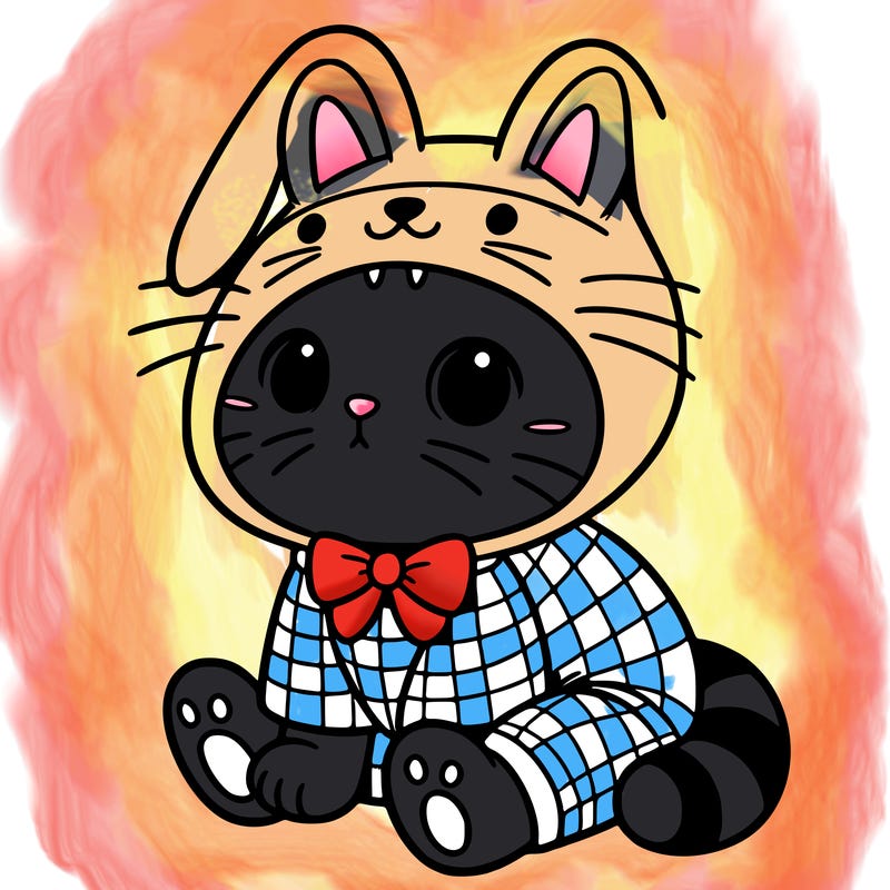 splits: kitty cat wearing an easter bunny costume