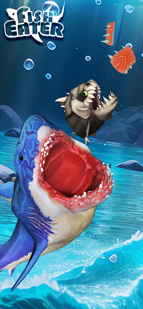 A large blue shark with its mouth open chasing a smaller fish in Fish Eater io