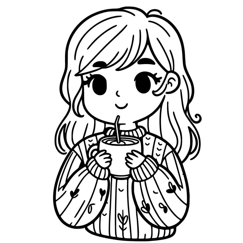 girl in sweater drinking hot chocolate