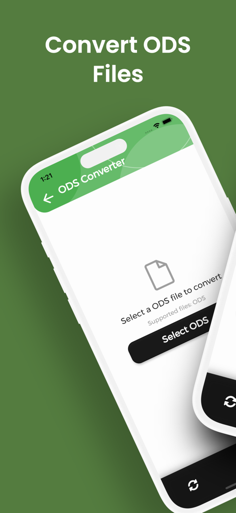 Pantalla de la aplicación ODS Converter mostrando el botón Seleccionar ODS para iniciar la conversión de archivos