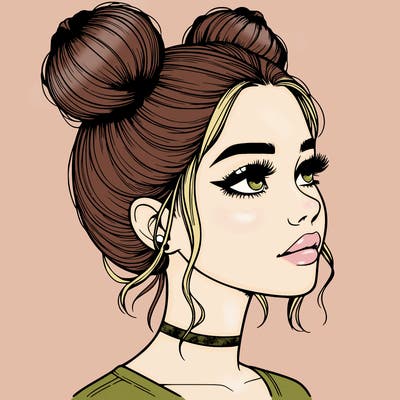 realistic girl with buns on the top of her head