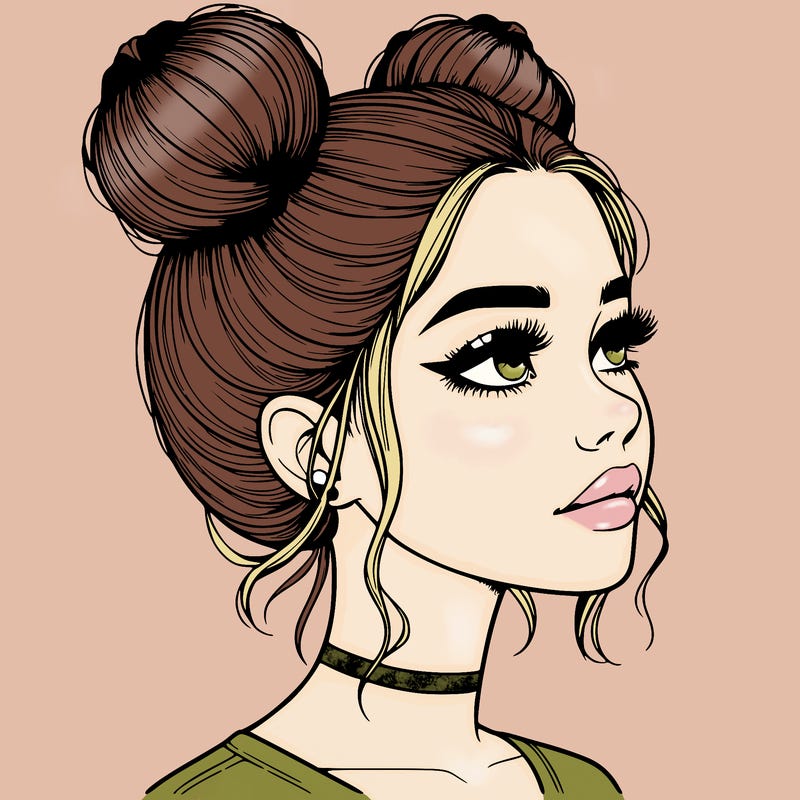 realistic girl with buns on the top of her head