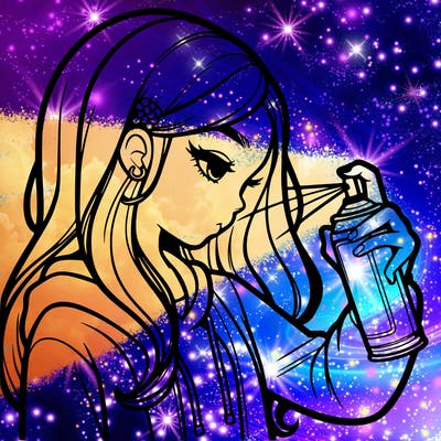 a realistic girl spray painting