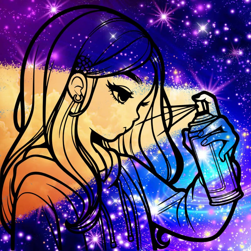 a realistic girl spray painting