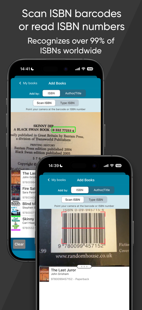 CLZ Books - library organizer - CLZ Books app interface for scanning book barcodes and reading ISBN numbers using OCR.