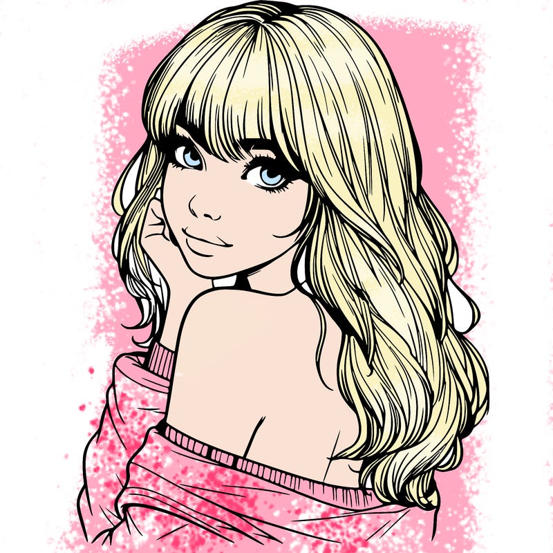 realistic girl with bangs looking over her shoulder