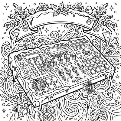 Dive into a unique blend of music and winter cheer with this captivating loop station coloring page. Adorned with festive snow and delicate snowflakes, it's a perfect creative escape for the holidays.