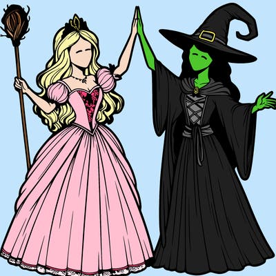 detailed realistic split of a princess and a witch