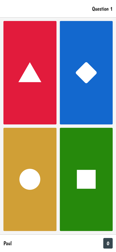 PanQuiz! - PanQuiz mobile app interface with four colorful buttons featuring a triangle diamond circle and square for answering questions