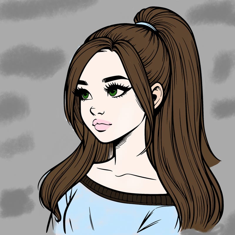 realistic girl with a high ponytail