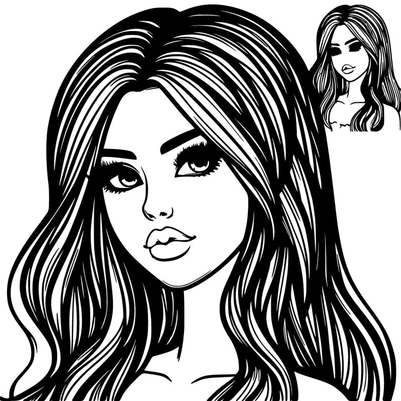 realistic pretty girl with long hair lips and a nose