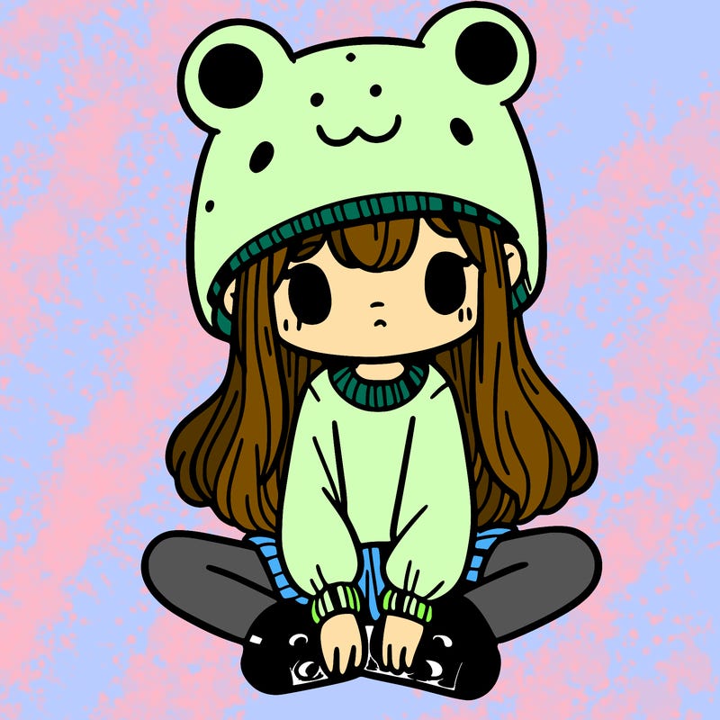 a girl wearing a frog hat and some frog socks