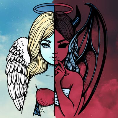 realistic angel half demon