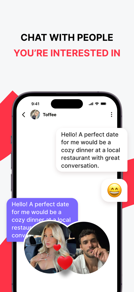 Palpi-Live video chat &meet - Palpi app chat screen showing a conversation between two users with profile photos and heart icons