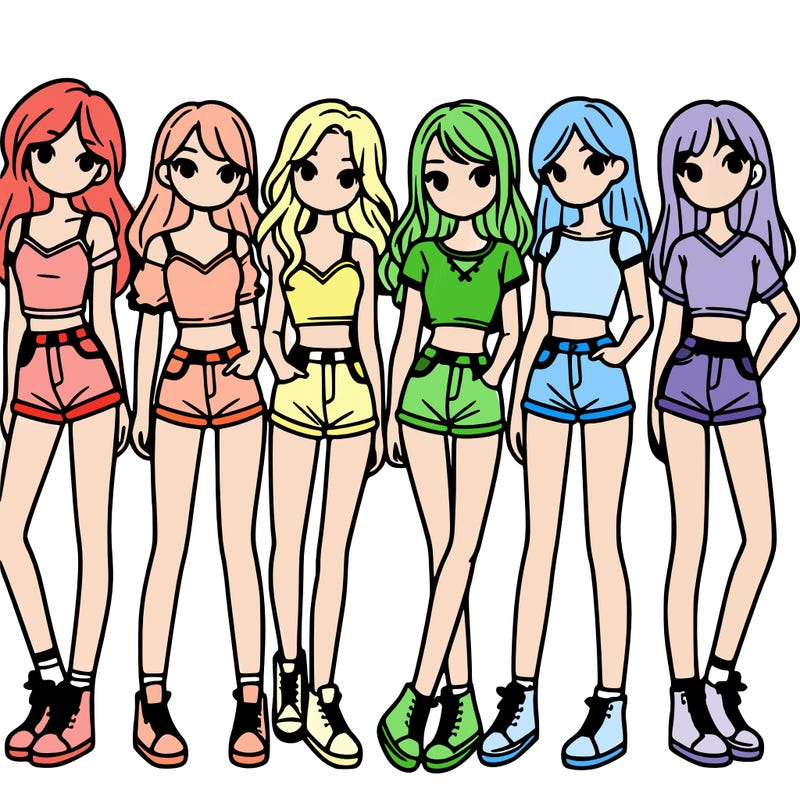 a group of girls wearing crop tops and shorts