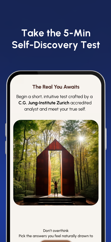 Shadow Work - Mindberg - A mobile app screen for a 5 minute self discovery test based on Jungian psychology and analytical archetypes