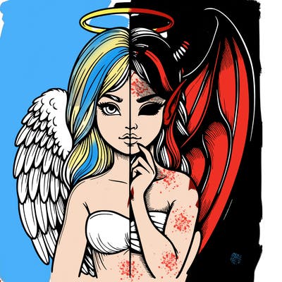 realistic angel half demon