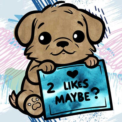 a puppy holding a sign that says 2 likes maybe?