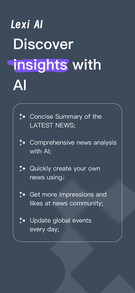 Lexi AI- Smart News Assistant - Lexi AI app screen showcasing news summaries and AI insights features