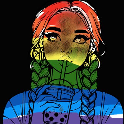 realistic girl with braided hair drinking boba