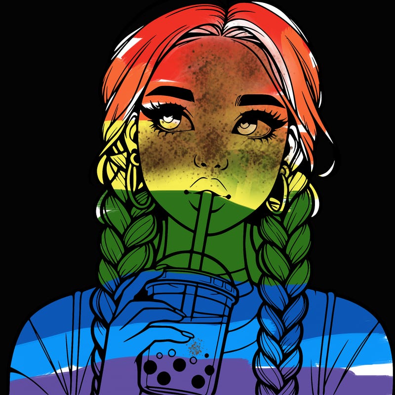 realistic girl with braided hair drinking boba