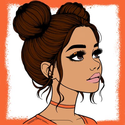 realistic girl with buns on the top of her head