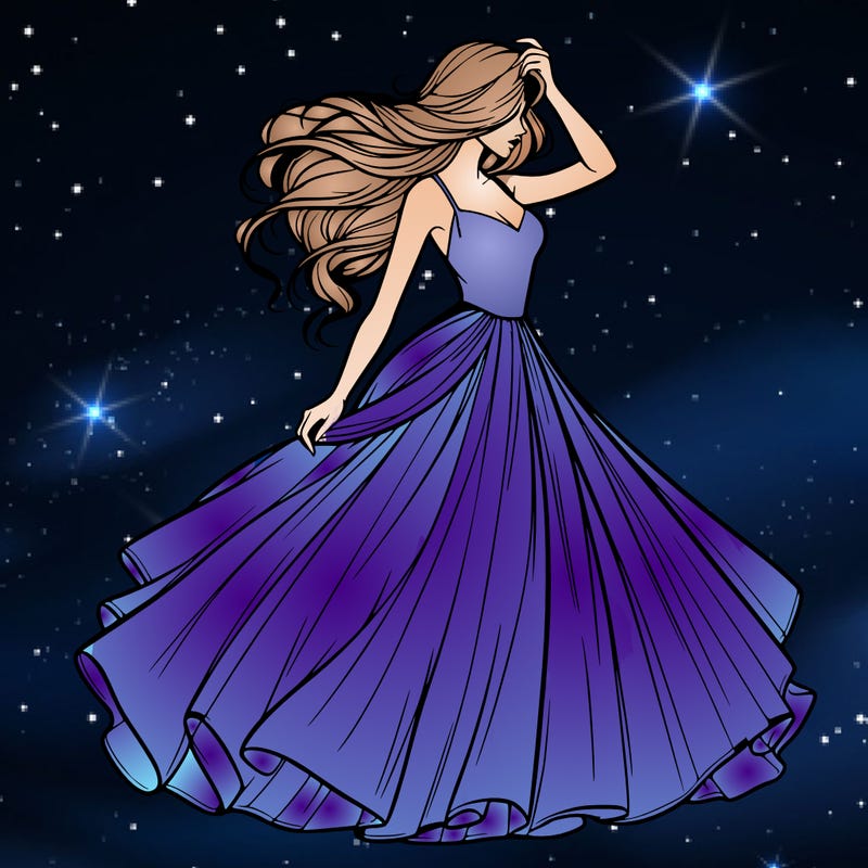 realistic woman with dress flowing in the wind