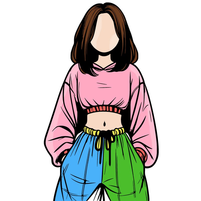 realistic girl faceless with baggy pants and a crop top