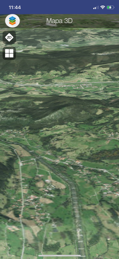 Mapas de Cantabria - Vue de carte satellite 3D montrant le terrain montagneux dans l'application Mapas de Cantabria.
