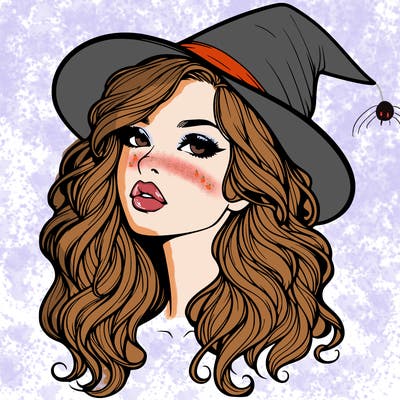 realistic witch girl with wavy hair and lips