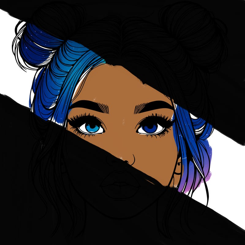 realistic girl with two buns on her hair and lips